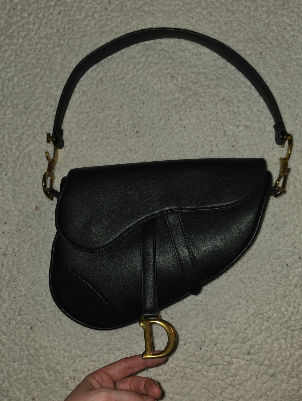 Dior Black Saddle Shoulder Bag with Gold 'D' Charm